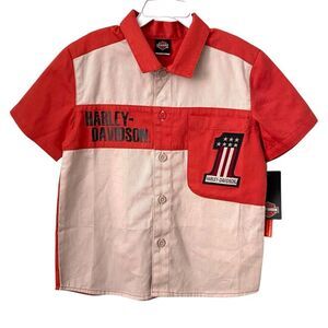 NWT Harley-Davidson Wheels on Steel Live to Ride Kids Red and Cream Shirt in 6